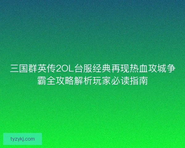 三国群英传2OL台服经典再现热血攻城争霸全攻略解析玩家必读指南